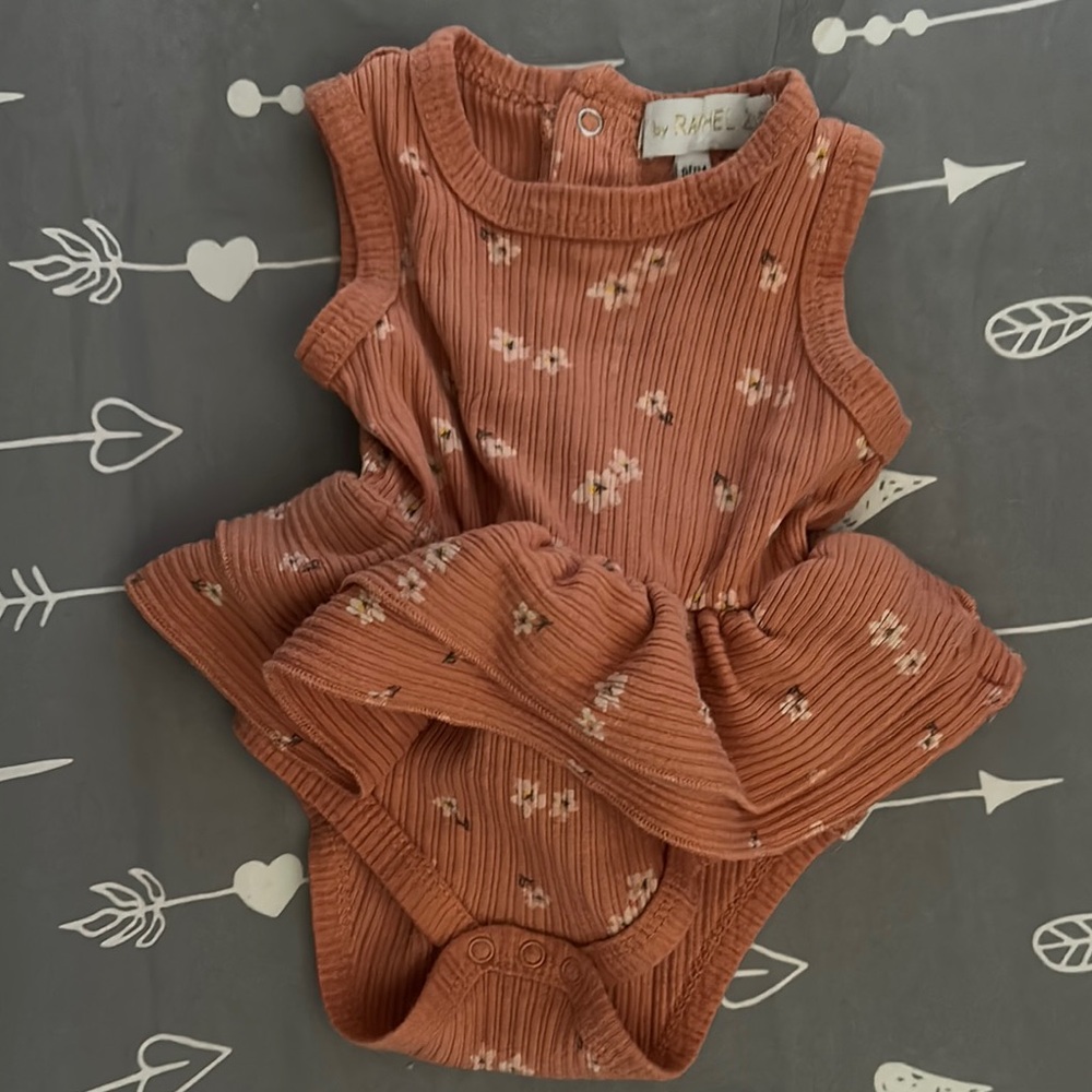 Rylee + Cru Rust Floral Ribbed Baby Dress Bodysuit